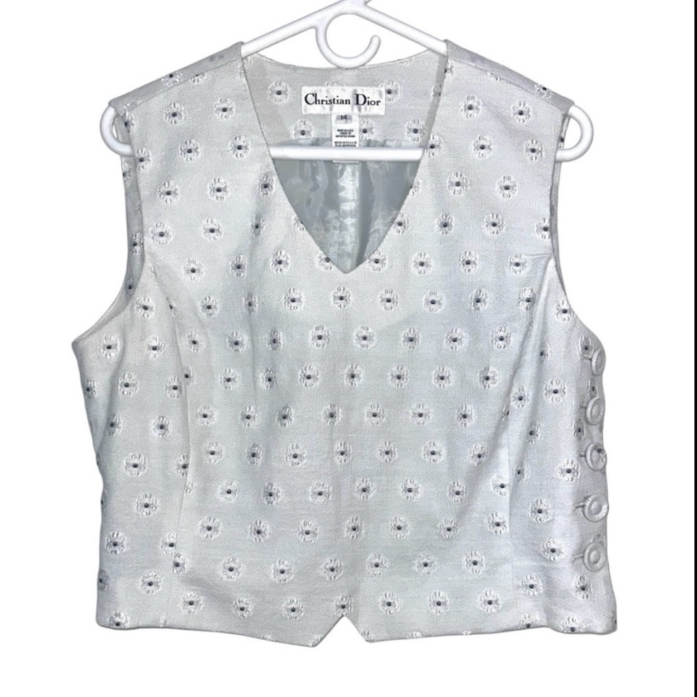 Vintage Christian Dior Light Gray Side Button Vest - Picture 1 of 7